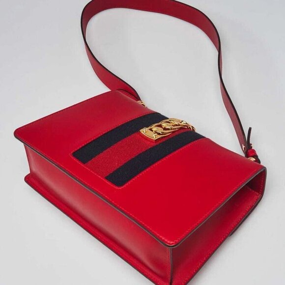 Gucci Red Smooth Leather Small Sylvie Shoulder Bag - Picture 2 of 10